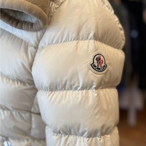 Moncler Beige Puffer Jacket with Shearling Hood